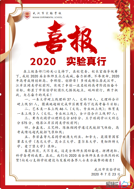 市实验中学2020高考喜报